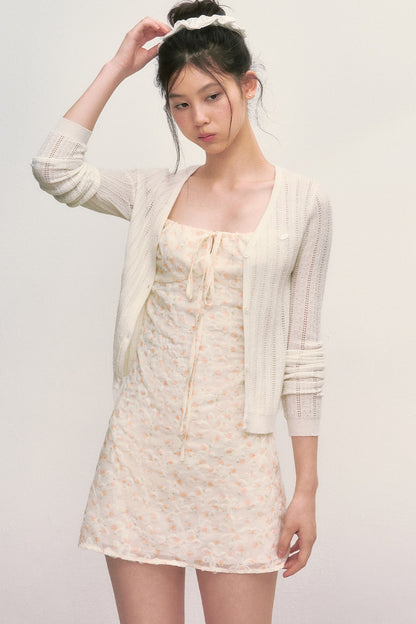 Floral Camisole Dress and Knit Cardigan Set-Up