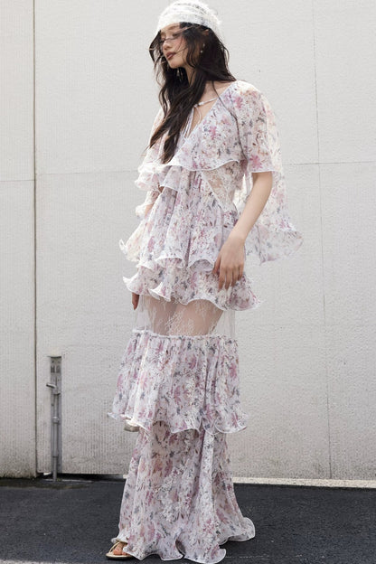 Romantic two-piece floral 3D ruffled skirt set