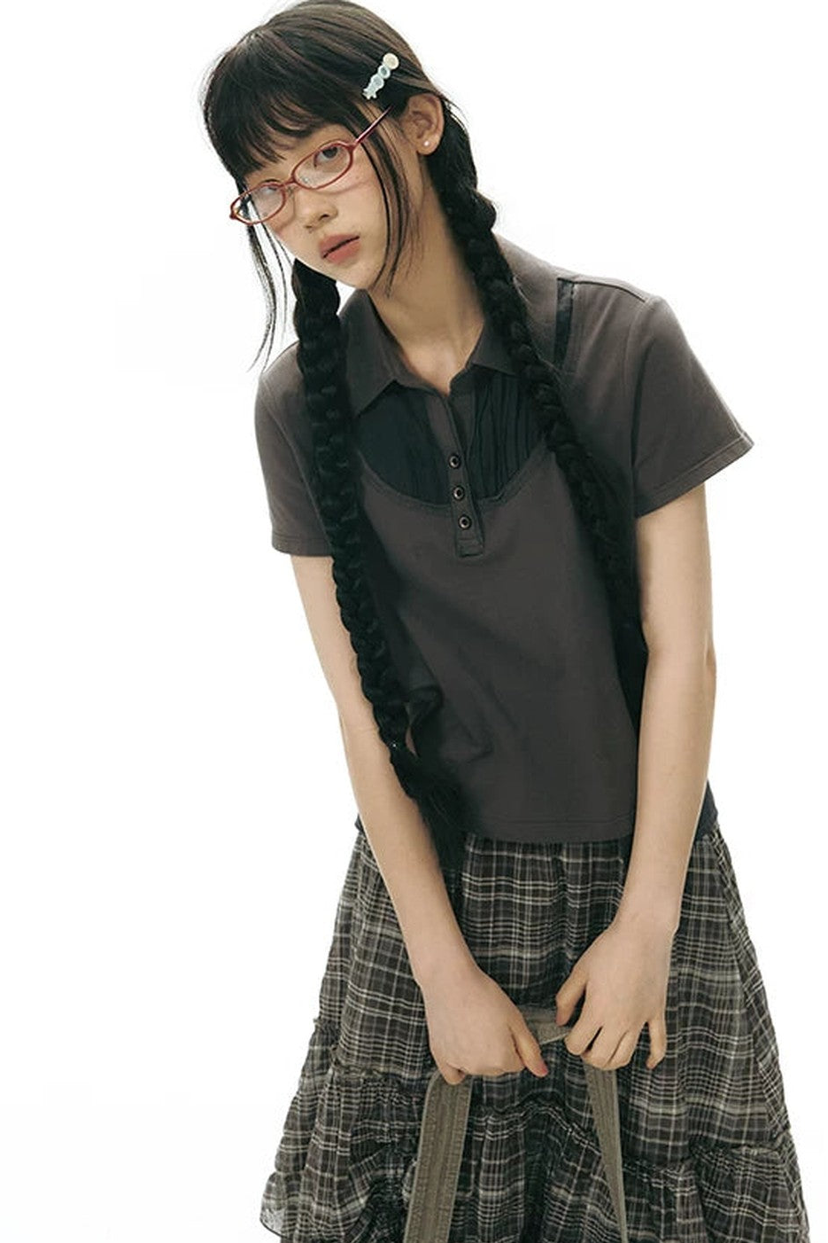 Patchwork Polo Knit Top
