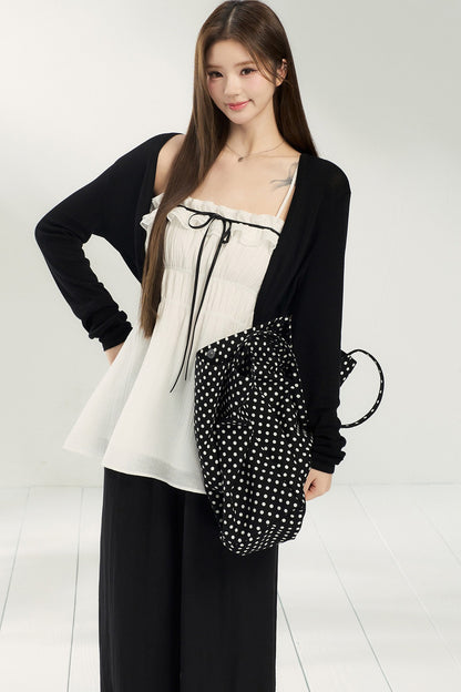 White Lace Collar Camisole With Cardigan And Pants Set-Up