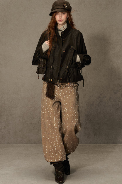 Spotted Ruffle Wide-Leg Pants