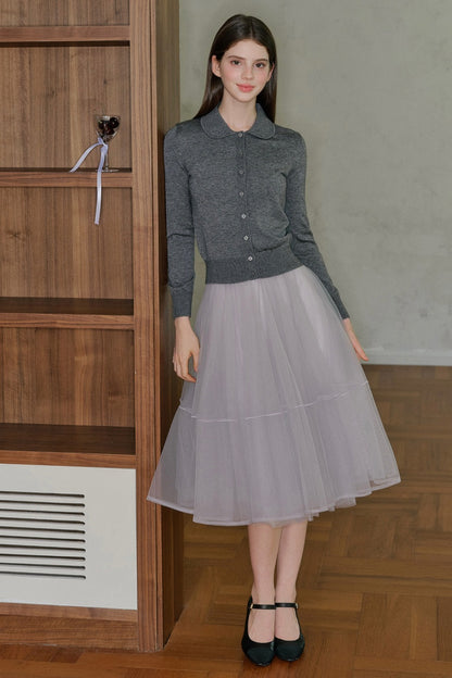 Long Sleeve Doll Collar Knitted Top