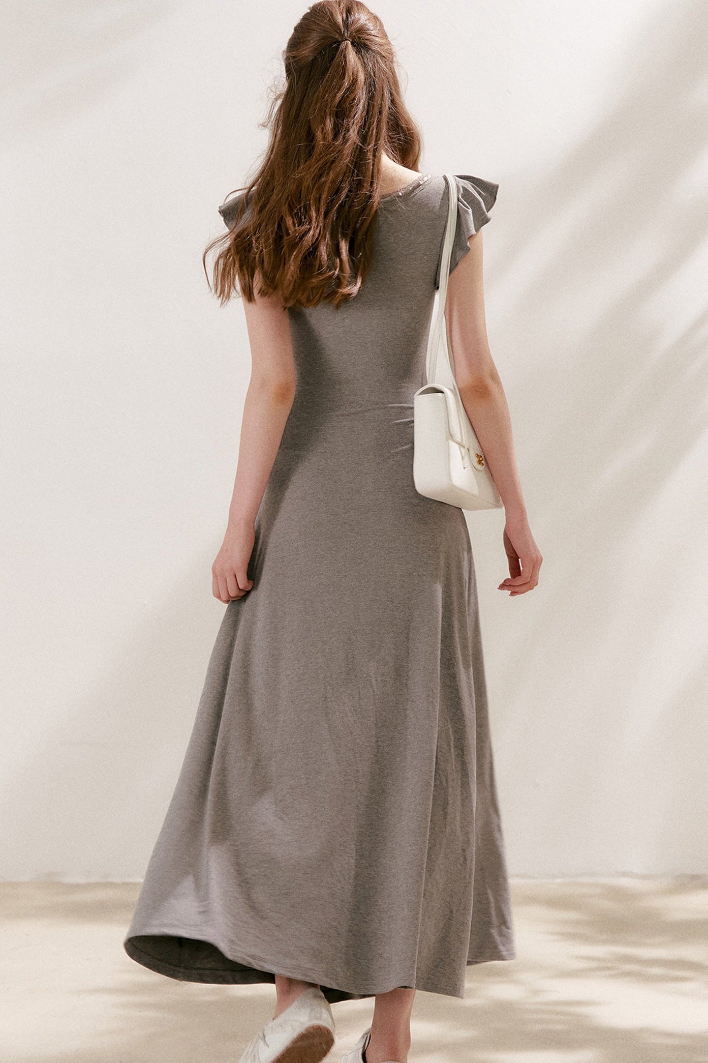Bow Tie V-Neck Flutter Sleeve Maxi Dress