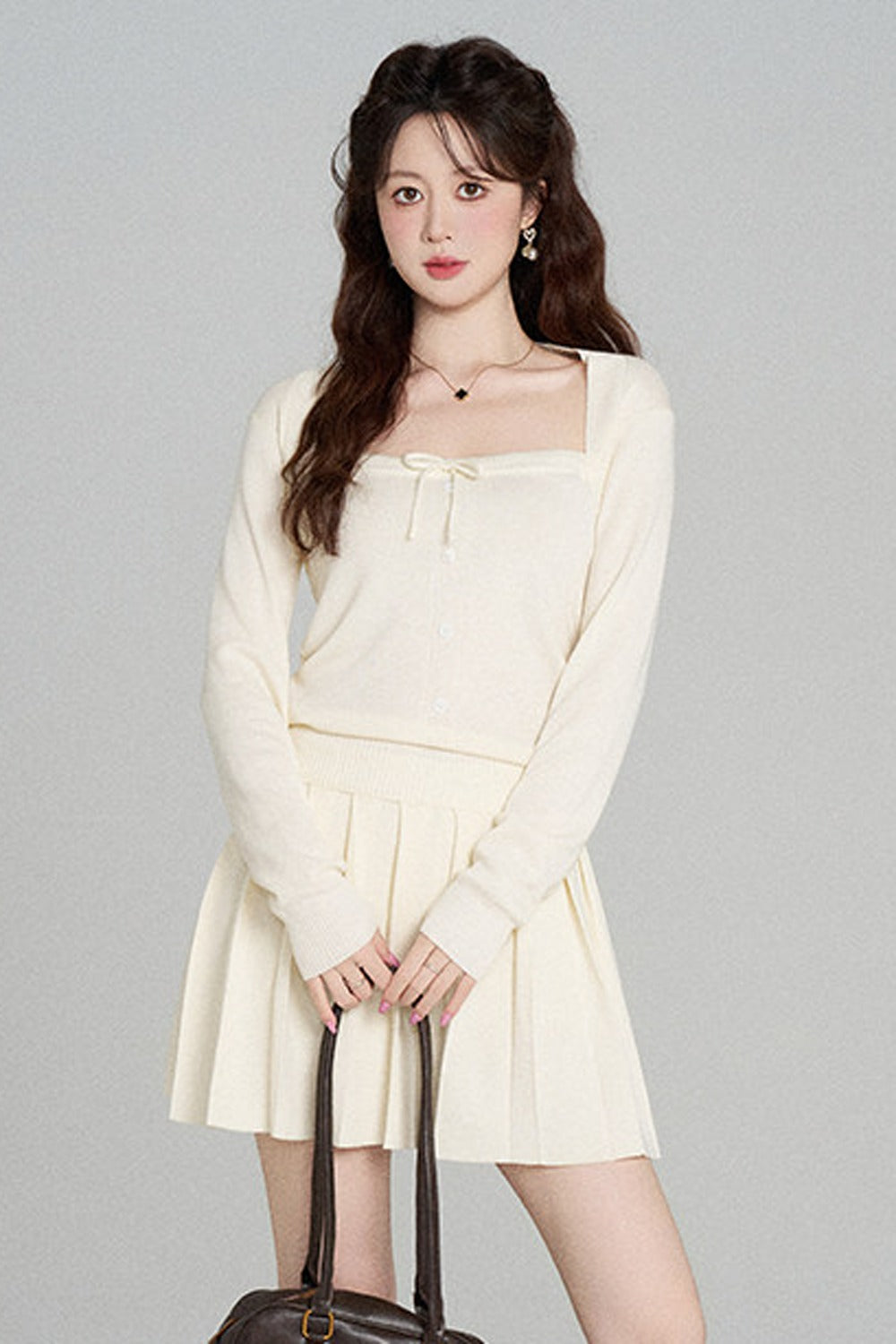 Square Neck Knit Top and Skirt Set-Up