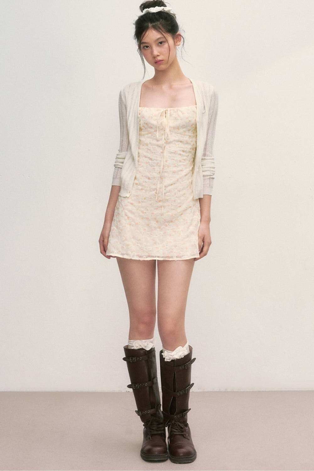Floral Camisole Dress and Knit Cardigan Set-Up