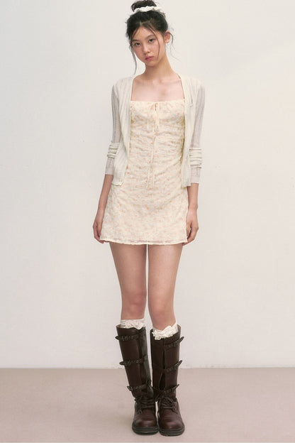 Floral Camisole Dress and Knit Cardigan Set-Up
