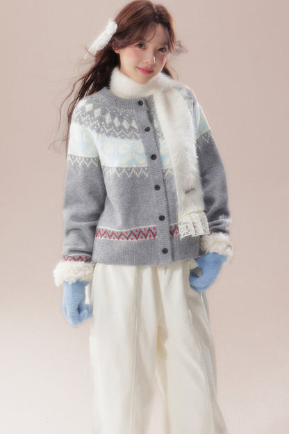 Bowknot Fair Isle Sweater Cardigan