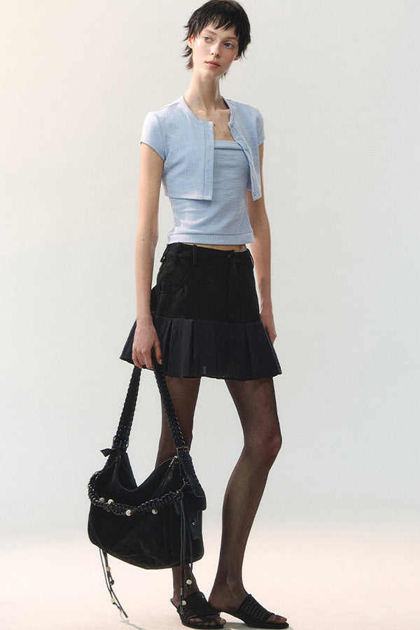 Textured Sheer Pleated Mini Skirt