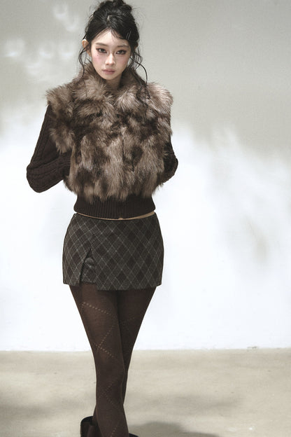 Eco-Friendly Gradient Faux Fur Knitted Jacket