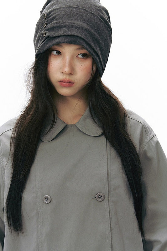 Side Seam Button Pleated Beanie Knit