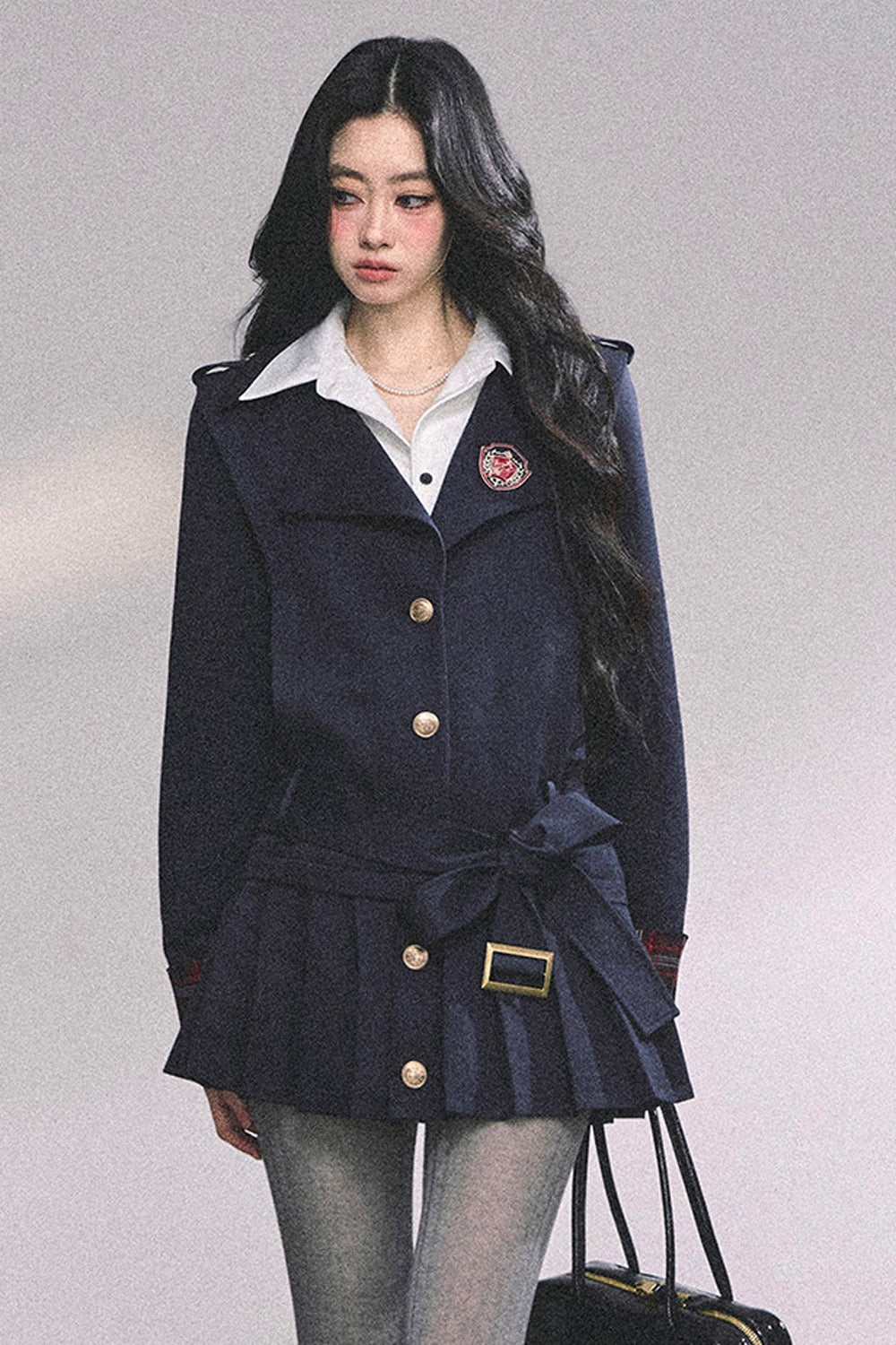 Preppy School Student Layered-Look Pleated Dress
