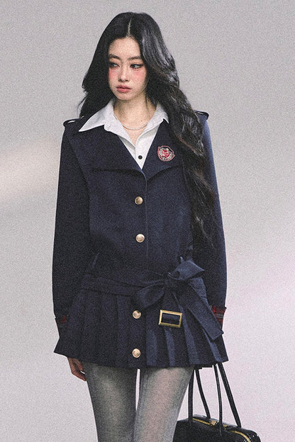 Preppy School Student Layered-Look Pleated Dress
