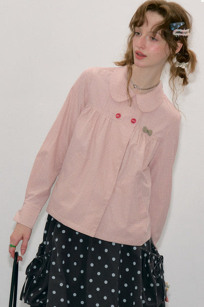 Pink Plaid Doll Collar Shirt