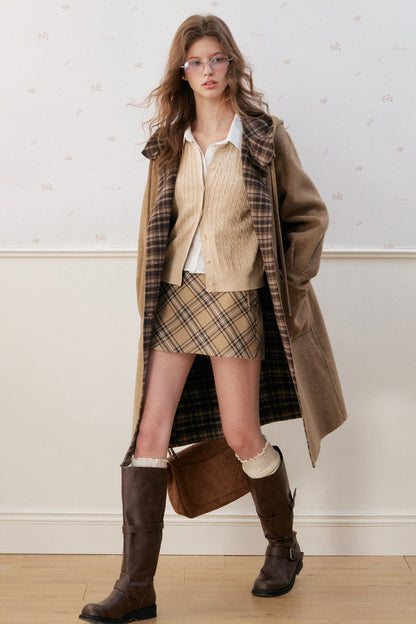 Long Plaid Double-Sided Wool Coat