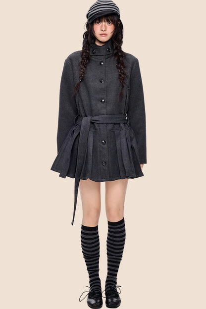Mid-Length Accordion Pleat Woolen Coat