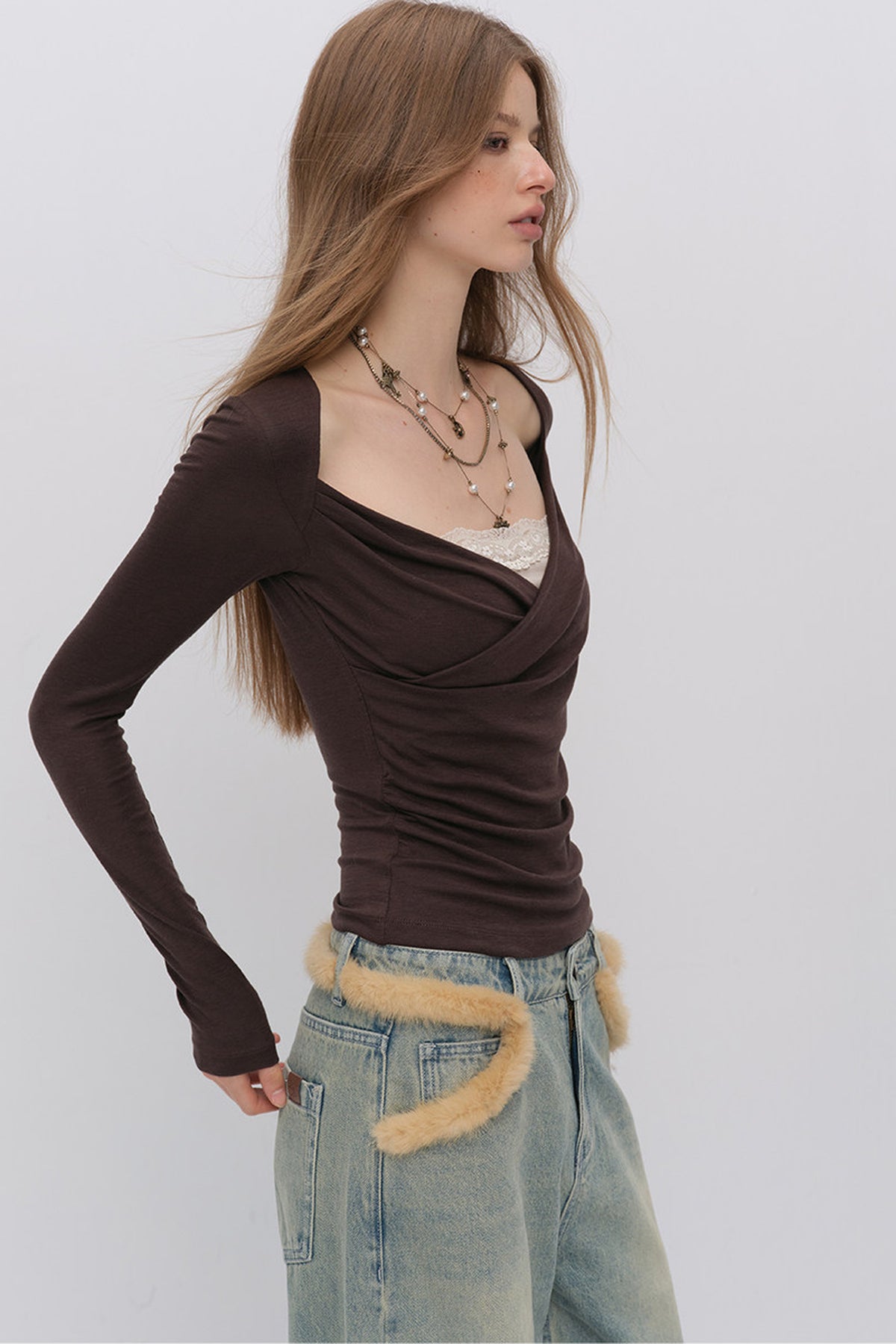 Layered-Look Pleated Tencel Base Layer Top