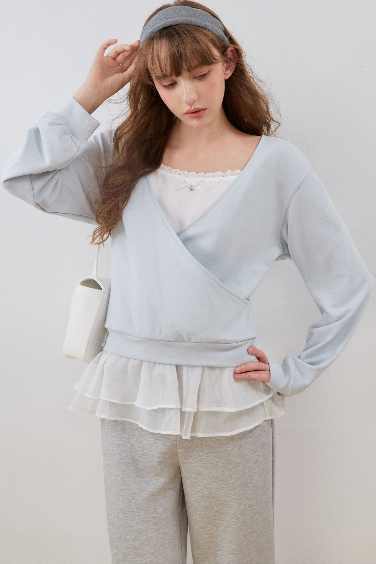 Layered-Look Lace Ruffle Sweatshirt