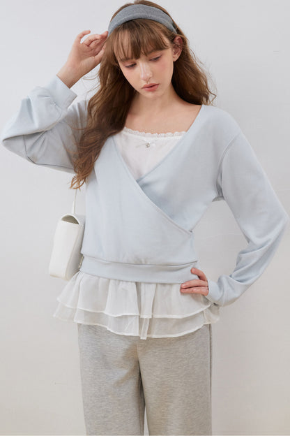 Layered-Look Lace Ruffle Sweatshirt