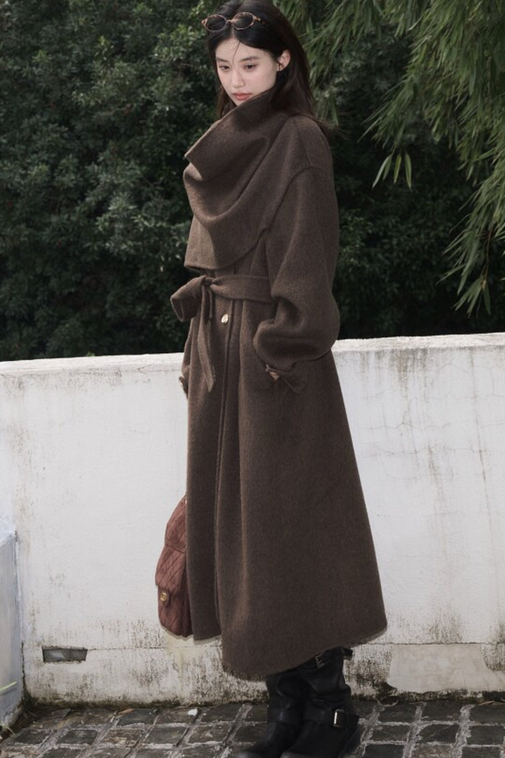 Double-Sided Wool Scarf Collar Coat