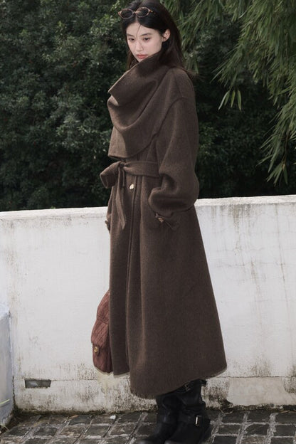 Double-Sided Wool Scarf Collar Coat