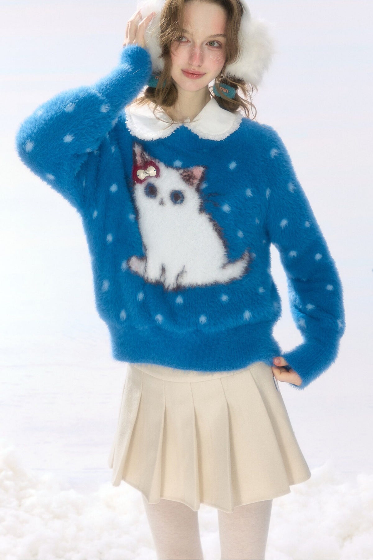 Blue Cat Polka Dot Sweater