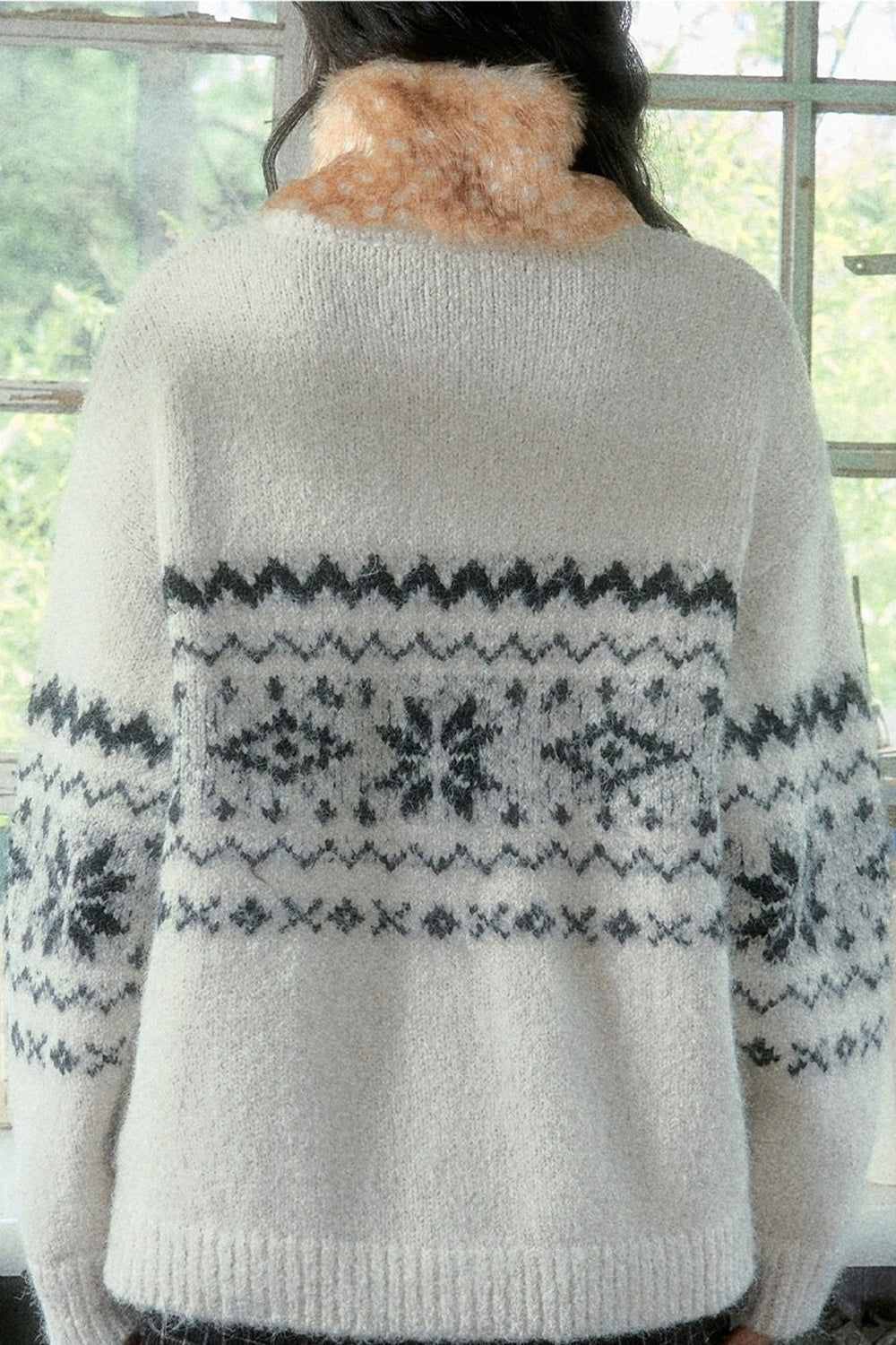Veste cardigan en tricot jacquard Fair Isle à flocons de neige