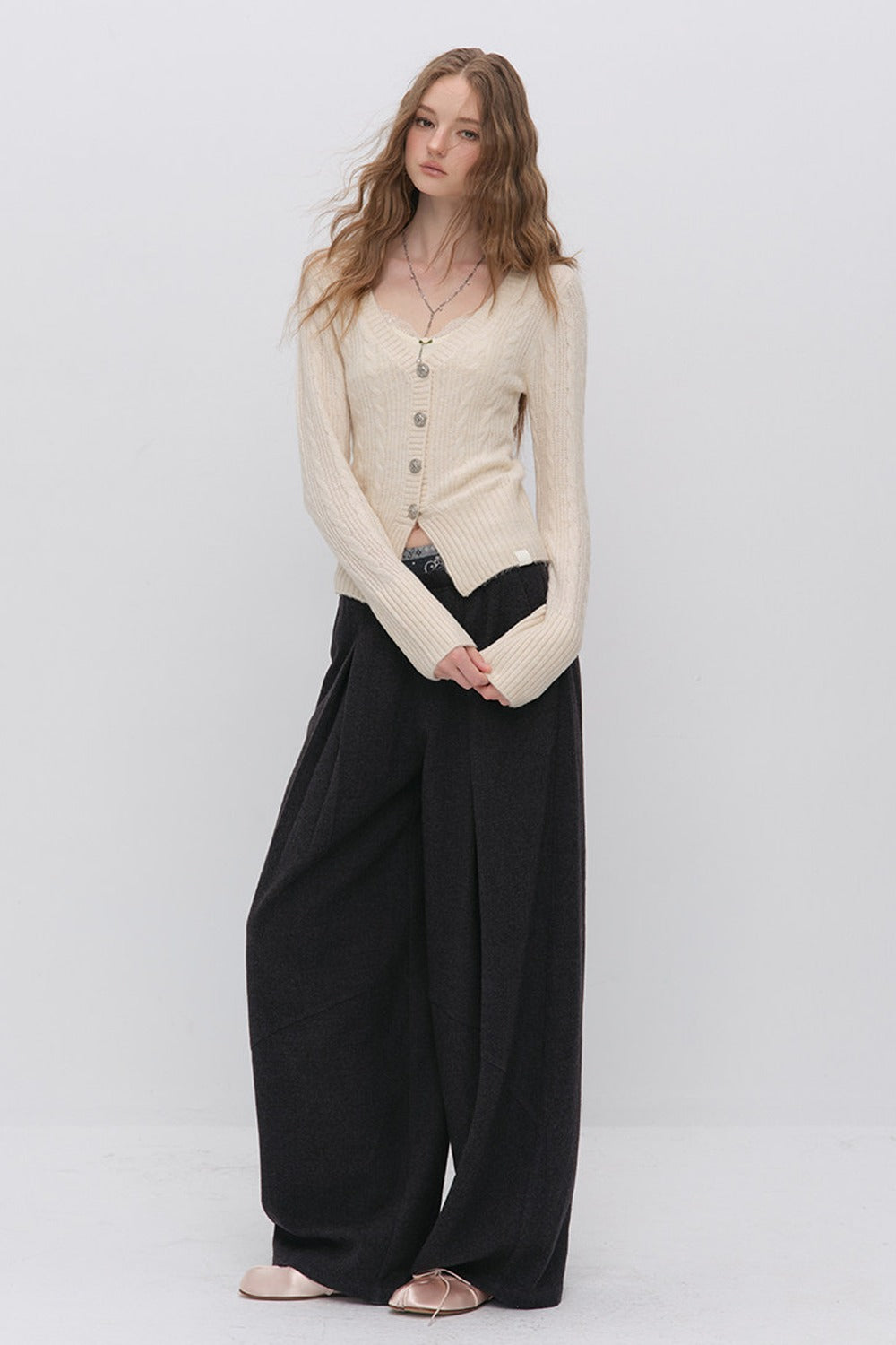 Wool Jacquard Wide-Leg Trousers