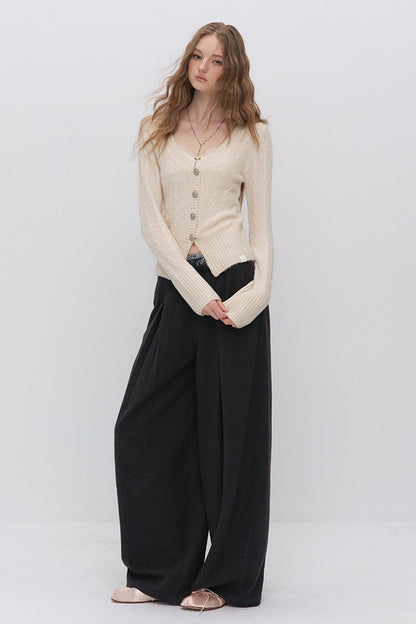 Wool Jacquard Wide-Leg Trousers