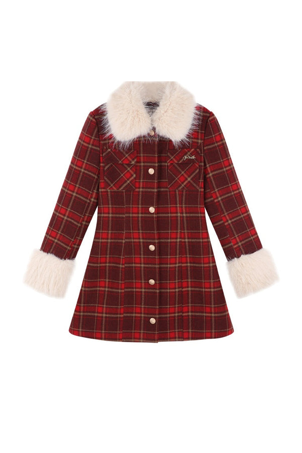 Red Christmas Plaid Woolen Coat