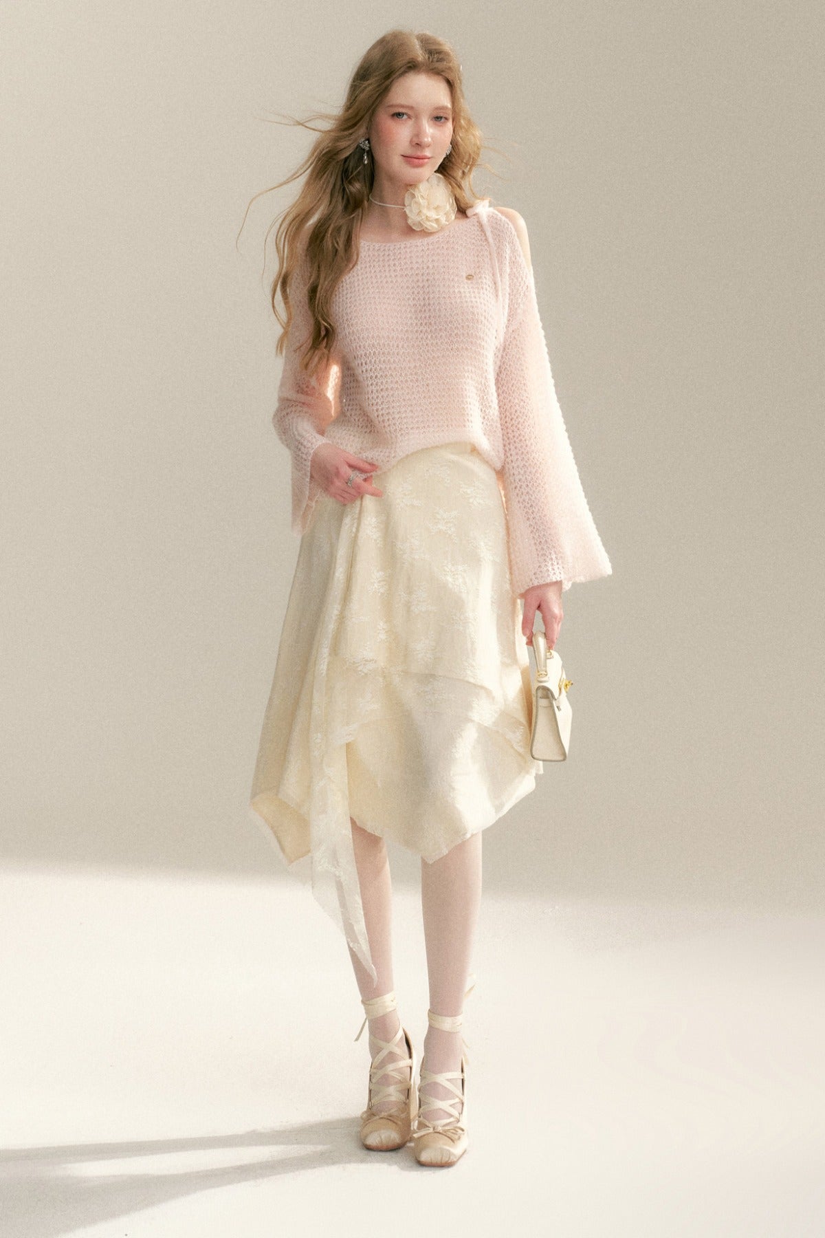 Lace-Up Off-Shoulder Knit Sweater