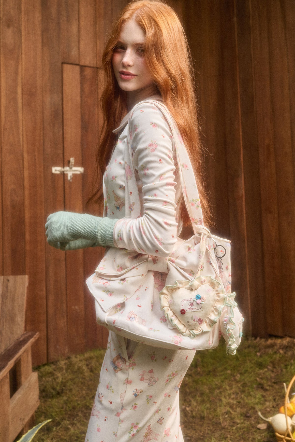 Handmade Bunny Print Bow Tote Bag