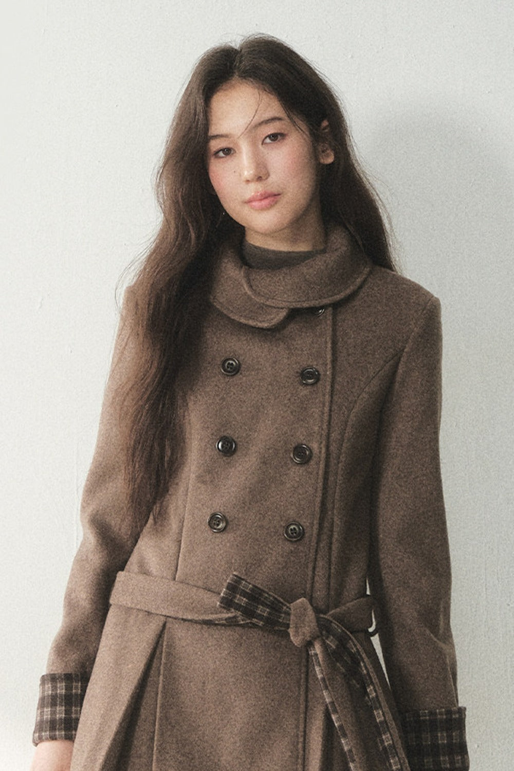 Plaid Collar Double-Breasted Wool Coat