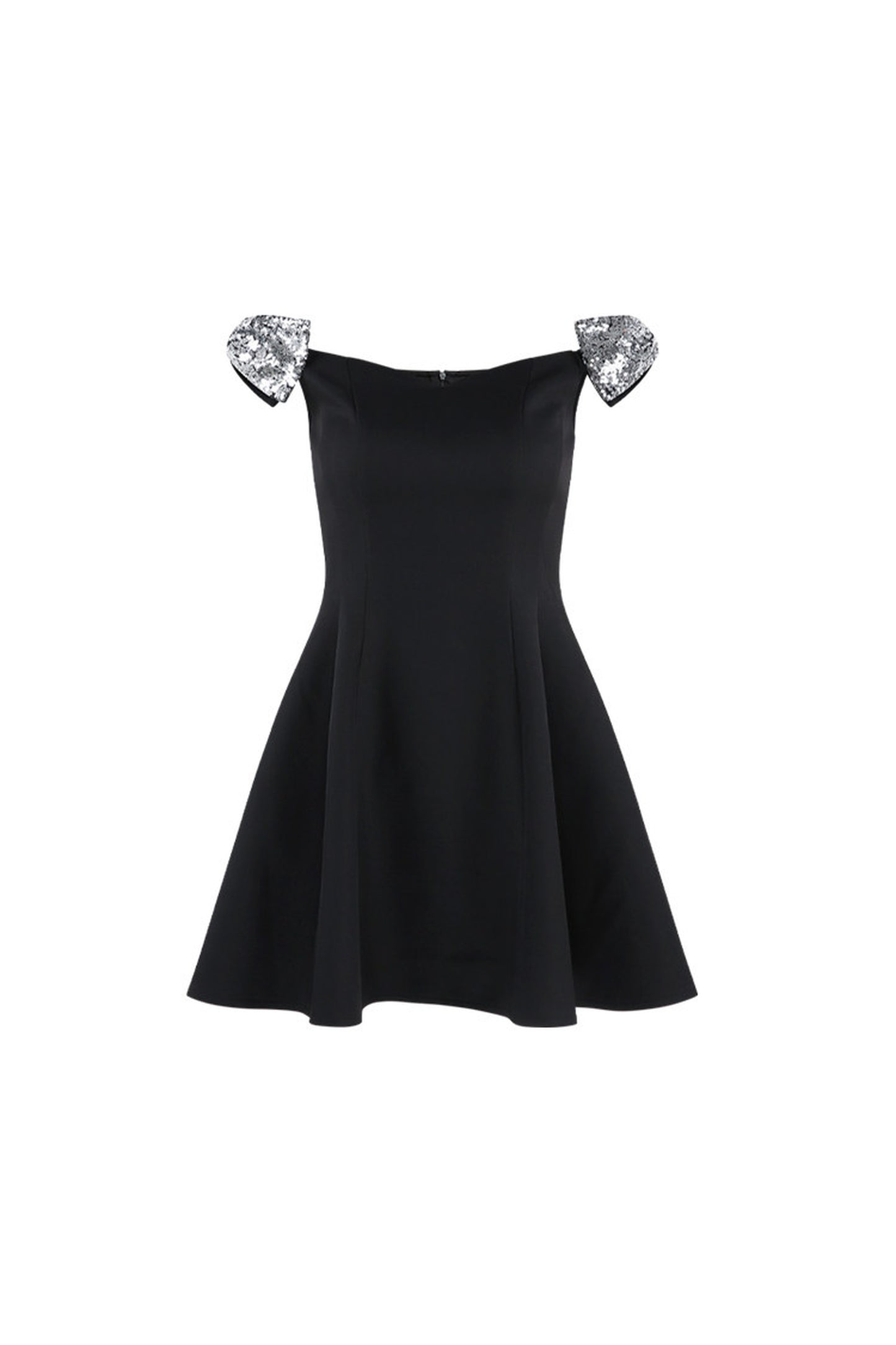 Schwarzes schulterfreies Kleid mit geraffter Taille