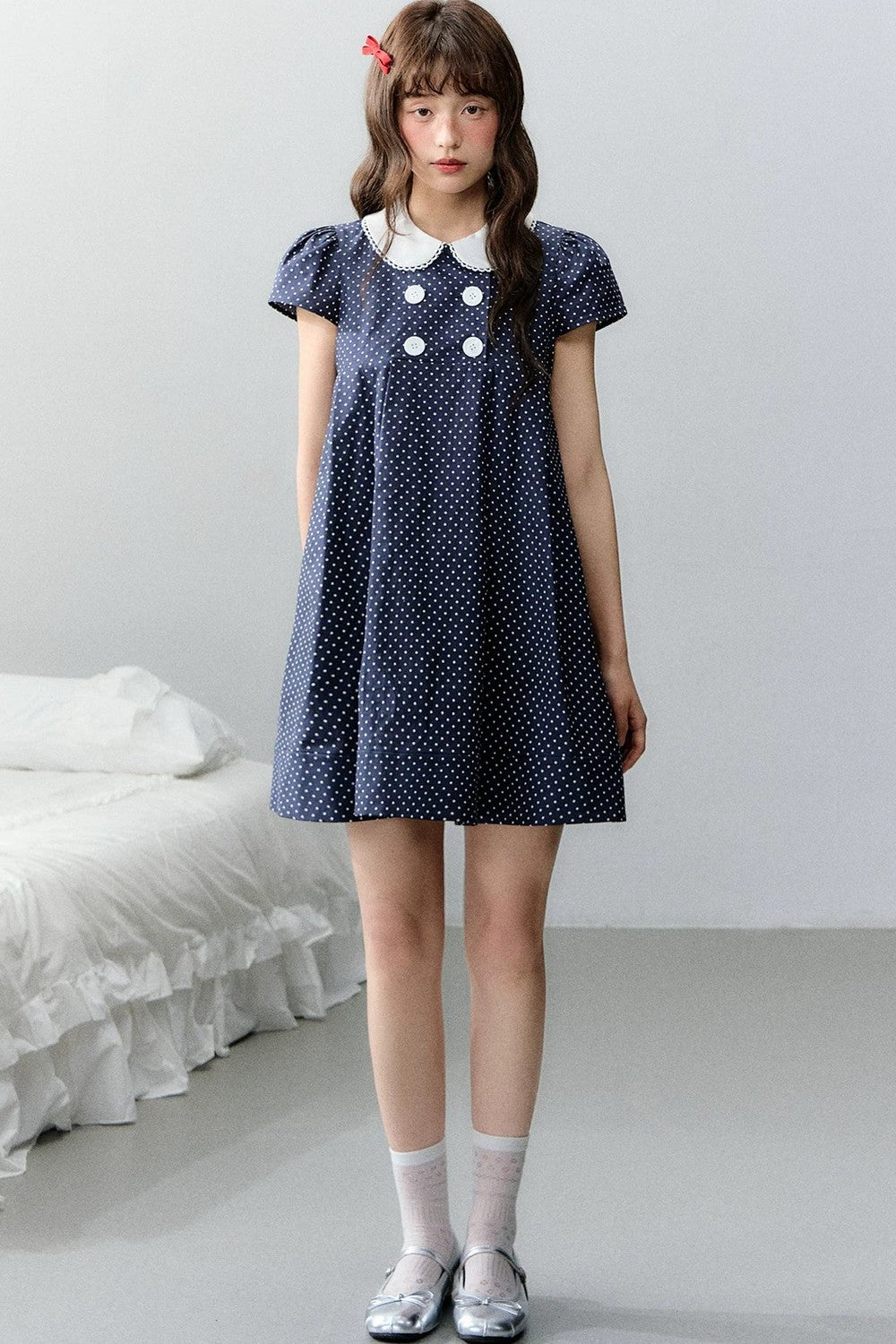 Navy Retro Polka Dot Dress