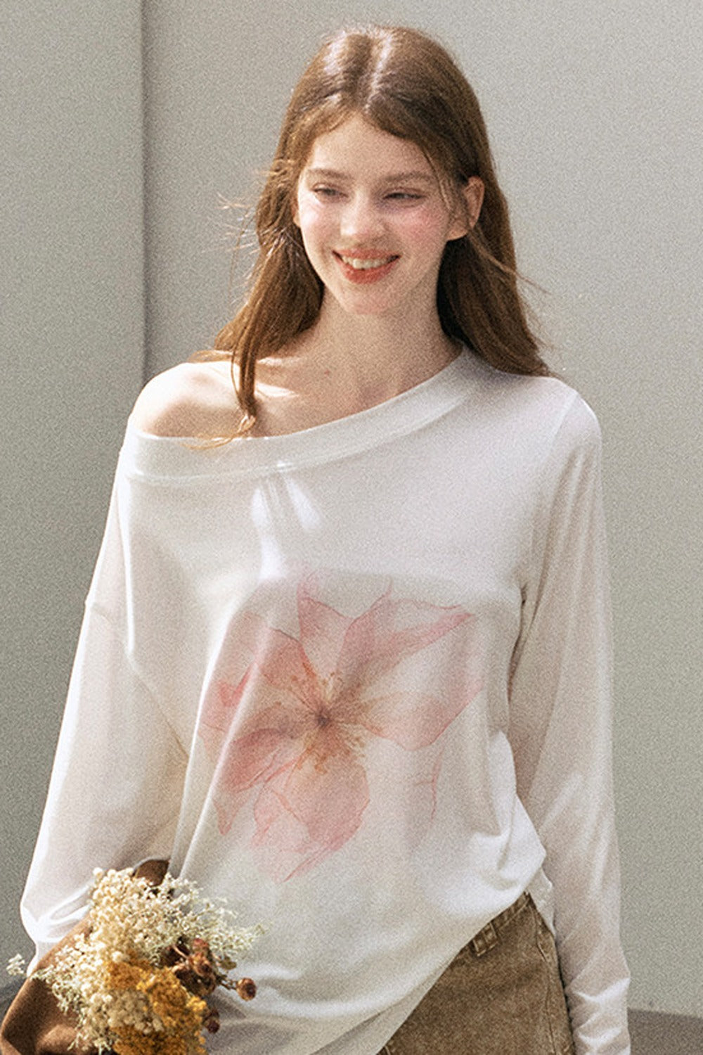Floral Off-Shoulder Long-Sleeve Top