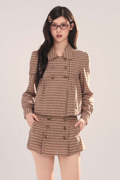 Long-Sleeved Plaid Shirt and Skirt Set-Up