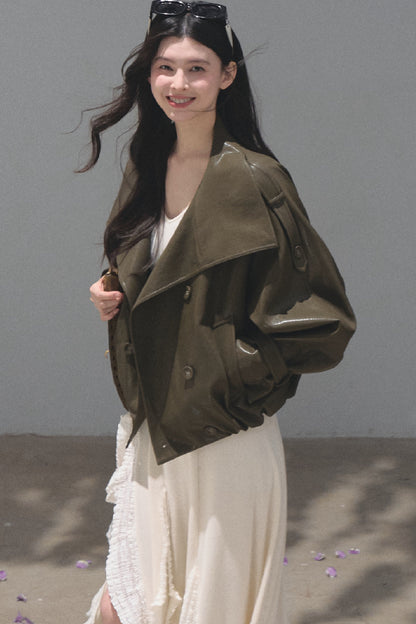 Knight-Style Oil-Waxed Leather Trench Jacket