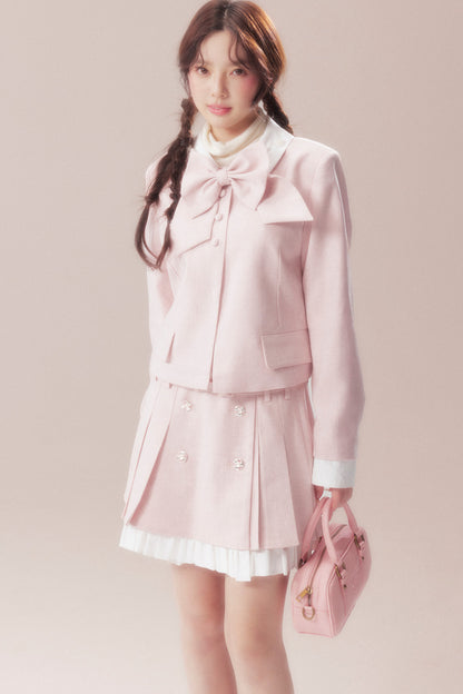 Bowknot Jacket and A-Line Pleated Skirt