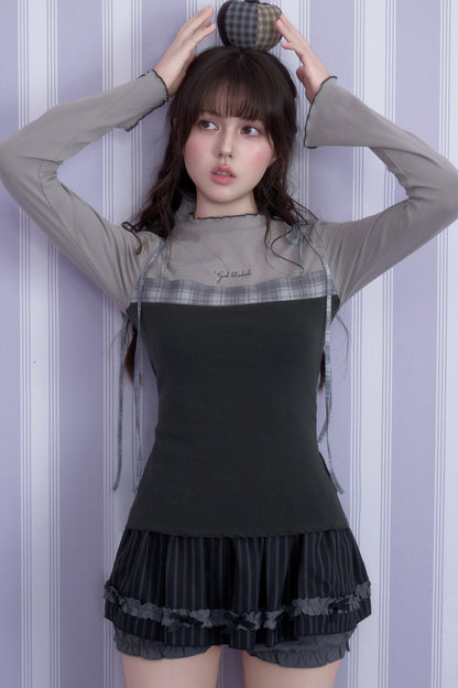Gray Plaid Layered-Look Cami Top