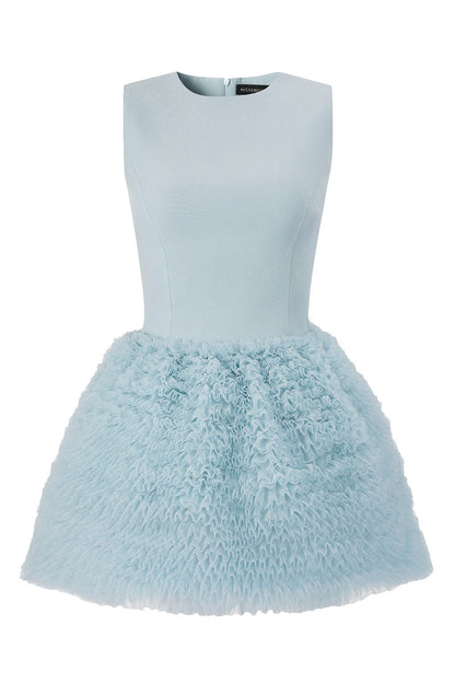 Blue Mesh Tiered Dress