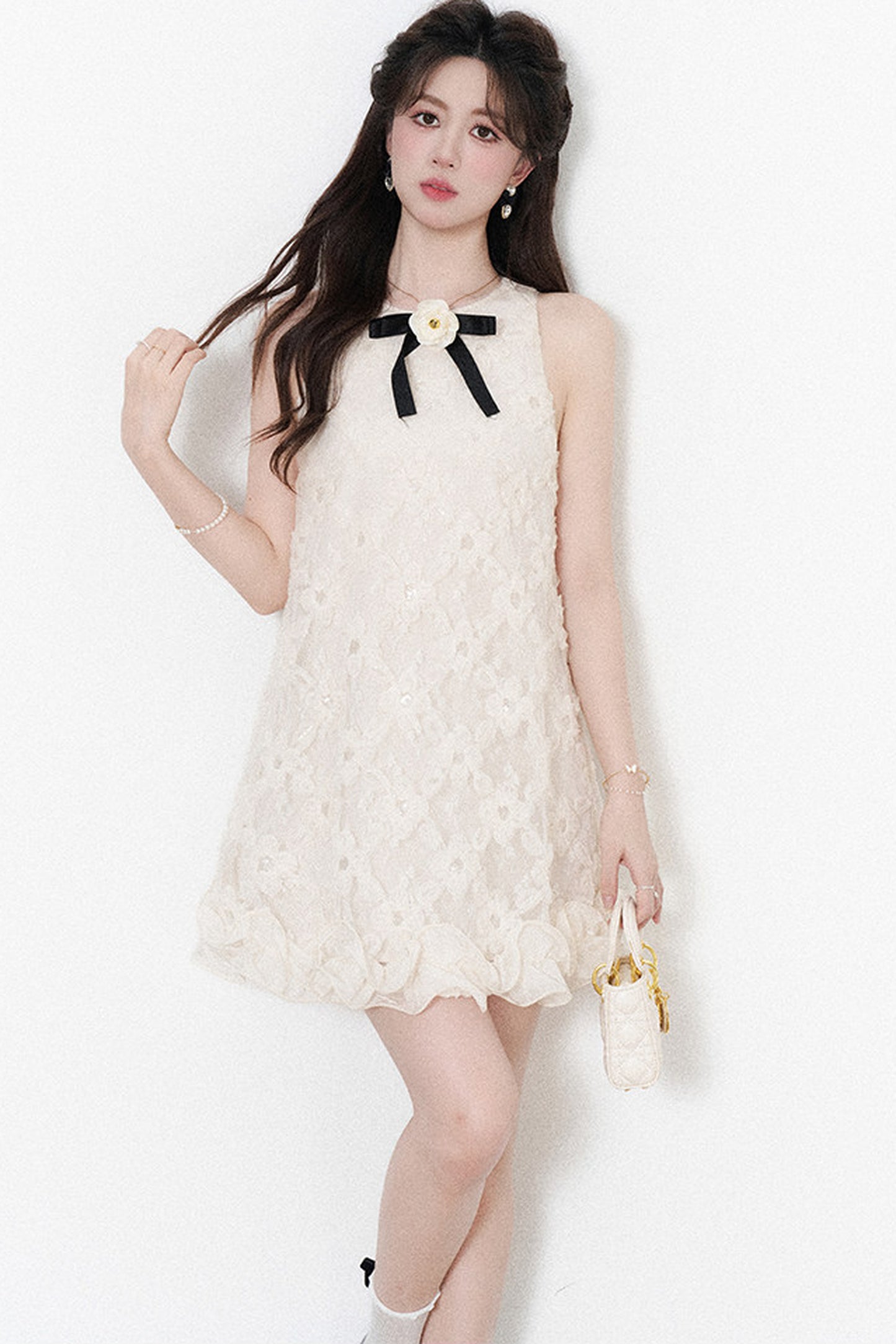 Apricot Neckholder-Kleid
