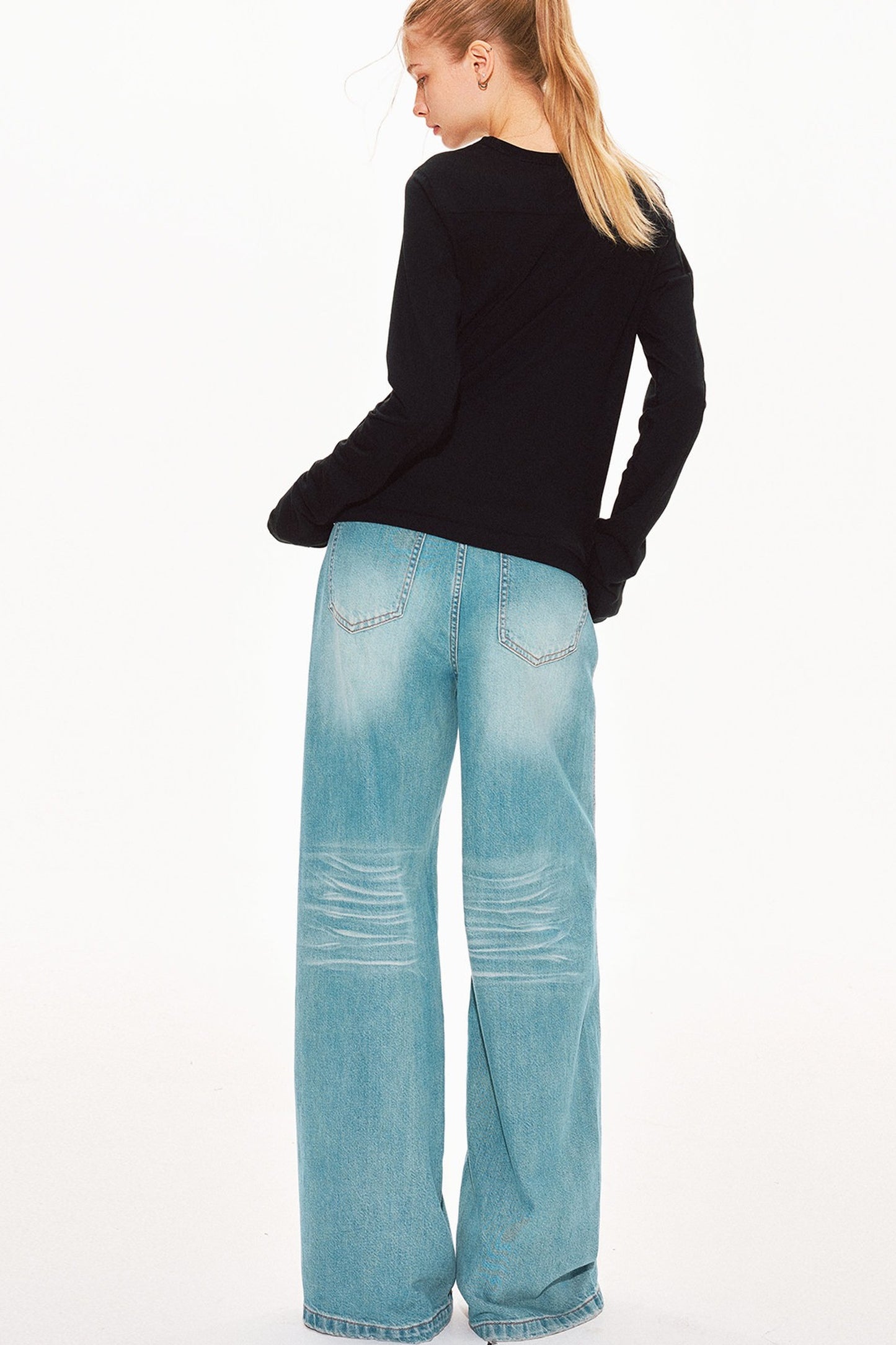 Washed Denim Wide-Leg Pants