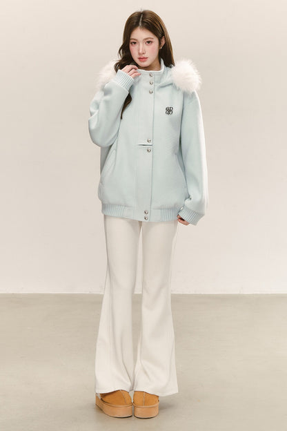 Blue Quilted Hooded Jacket