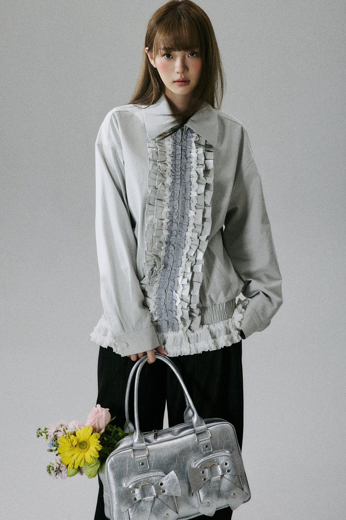 Ruffle Lace Panel Cotton Jacket