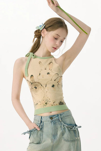 Rabbit Shadow Knitted Halter Top