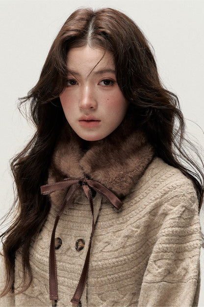 Retro Bow Fur Collar Cardigan