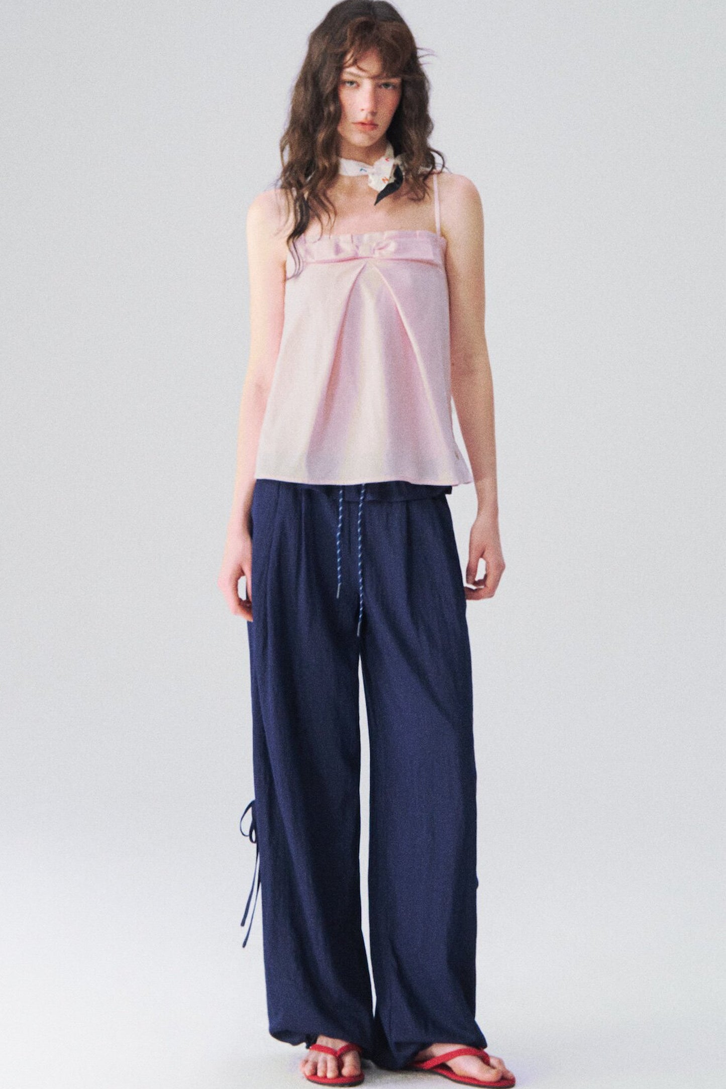 Ruffle Waist Wide Leg Trousers