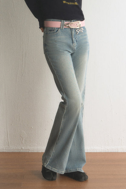 High-Waisted Washed Micro-Flared Jeans