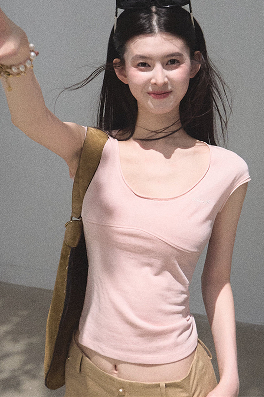 리오셀 자수 반소매 상의