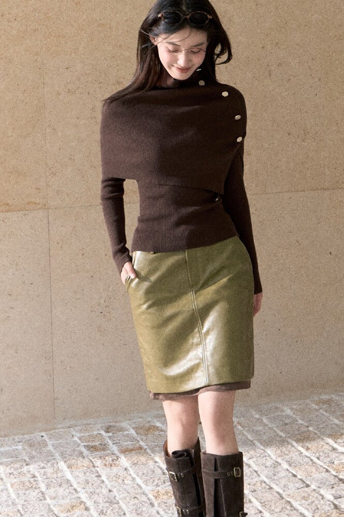 Autumn Thoughts Cape Knit Top and Base Layer Set